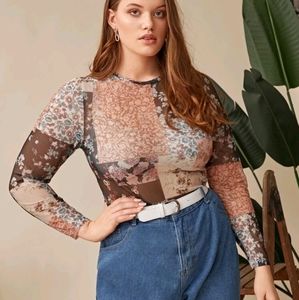 Floral Patchwork Mesh Top 3x